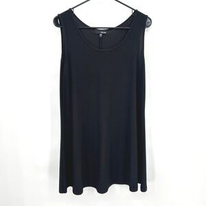Sun Kim Lagenlook Black Swing Tunic Dress L Sleeveless Flowy Minimalist Stretch